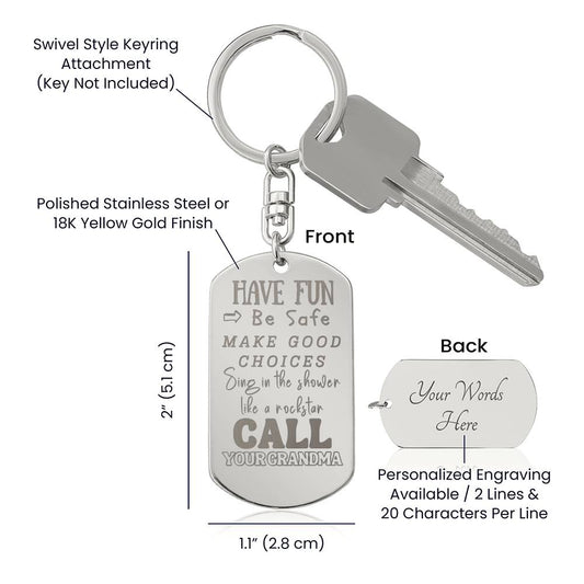 Personalizable Gift for Grandson - Engraved Keychain, Grandson Keychain, Inspirational Gifts For Grandson From Grandma, Powerful Message Keyring Tag