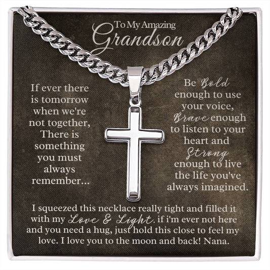 To My Amazing Grandson - Cuban Chain with Artisan Cross Necklace