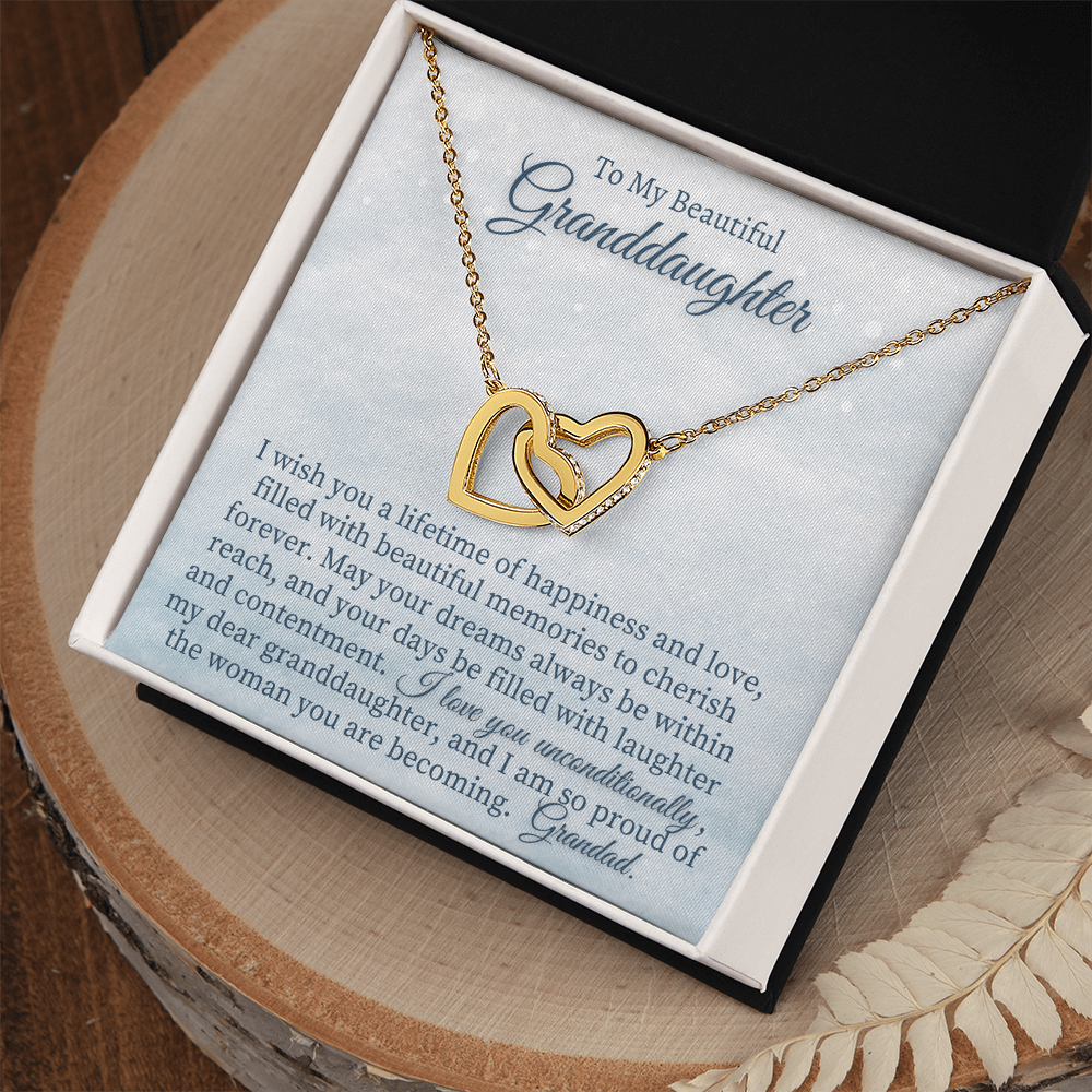 Granddaughter Gift from Grandad, Two heart pendants Necklace With Card from Grandfather