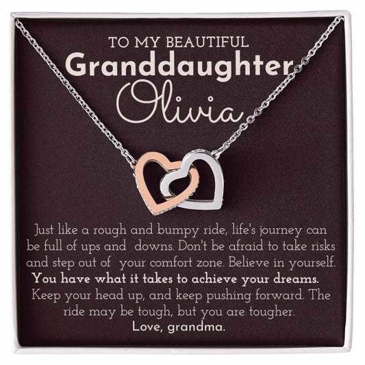 To My Granddaughter - Personalized Interlocking Hearts necklace