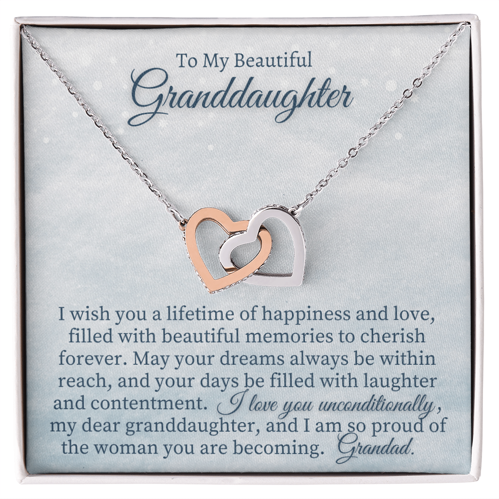 Granddaughter Gift from Grandad, Two heart pendants Necklace With Card from Grandfather