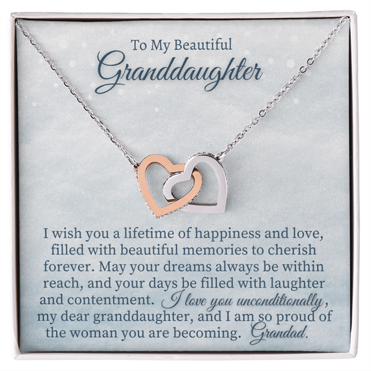 Granddaughter Gift from Grandad, Two heart pendants Necklace With Card from Grandfather