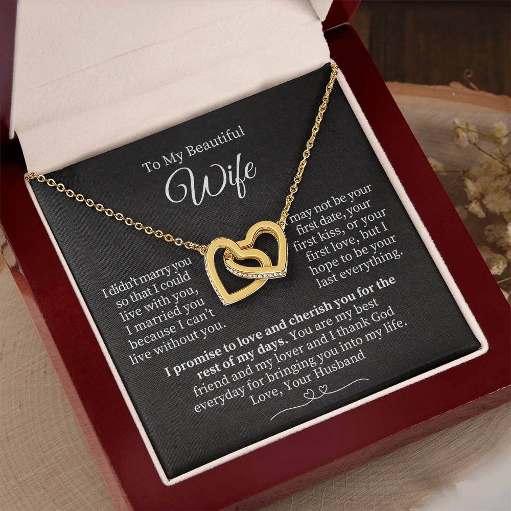 To My Beautiful Wife - Interlocking Hearts Necklace (Yellow & White Gold Variants) Valentine's Day Gift