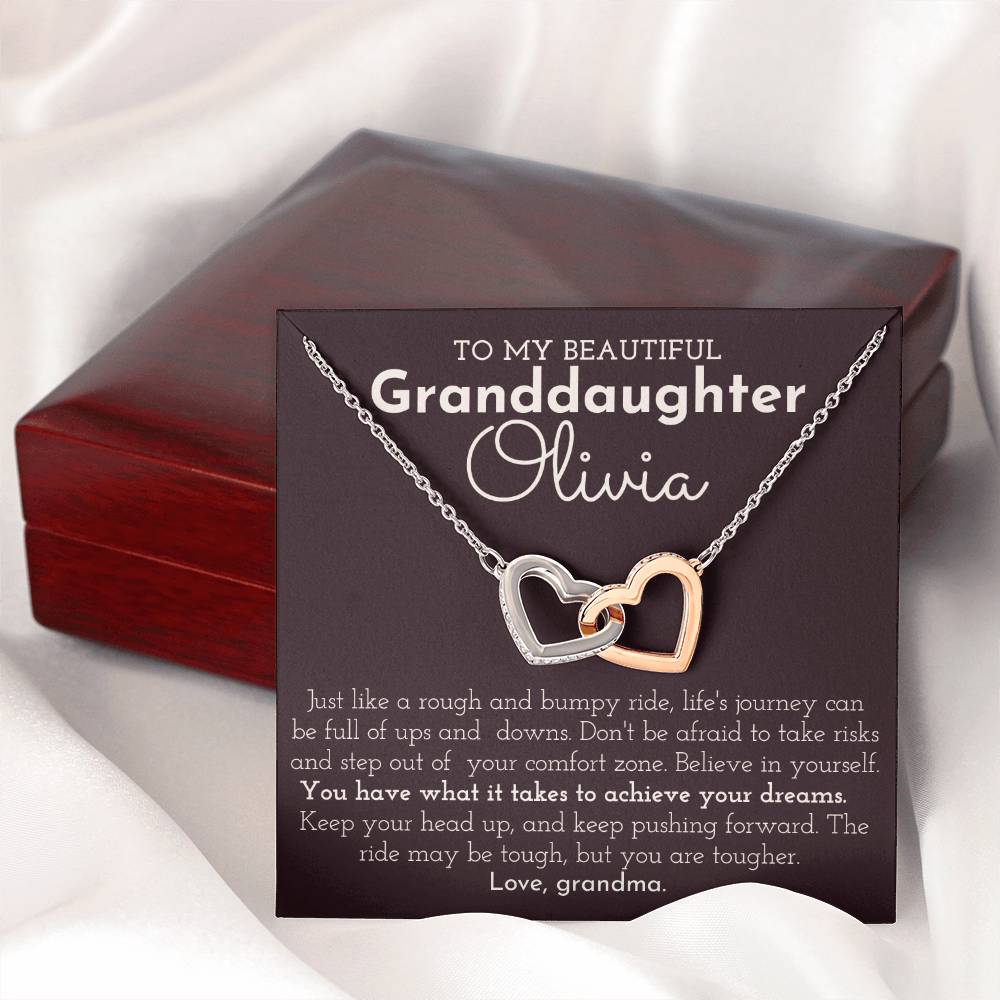 To My Granddaughter - Personalized Interlocking Hearts necklace