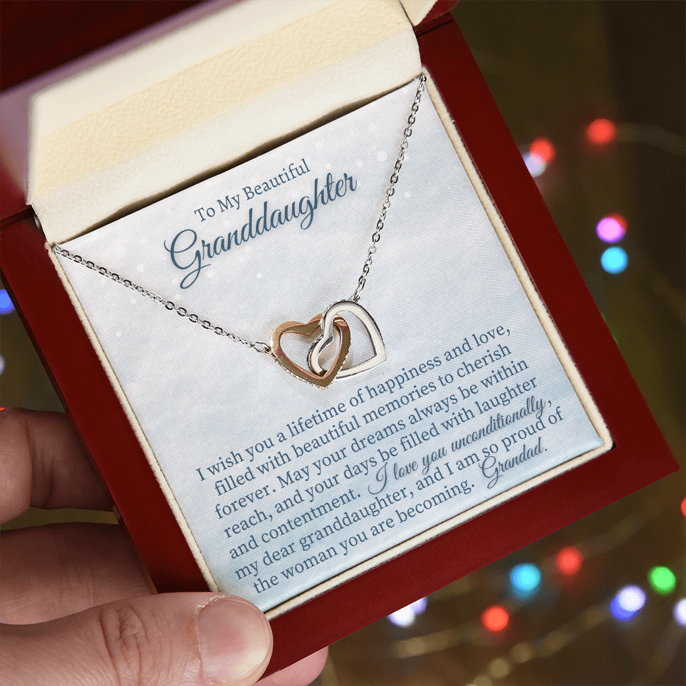Granddaughter Gift from Grandad, Two heart pendants Necklace With Card from Grandfather