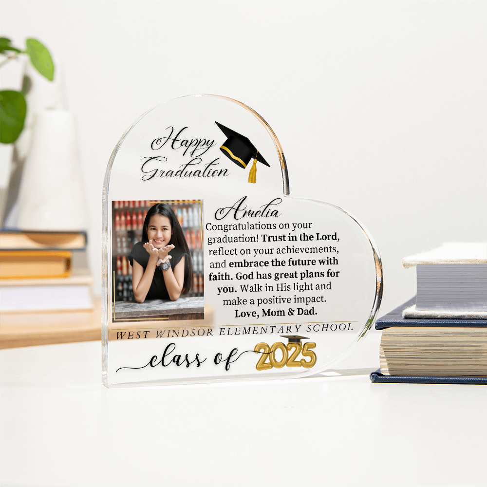 Graduation Gifts 2025 for her High School - Printed Heart Shaped Acrylic Plaque