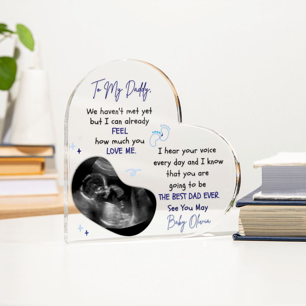 The Ultimate Keepsake for Dads-To-Be: Personalized Heart Acrylics with Baby's Name, Due Date and a Message From the Bump