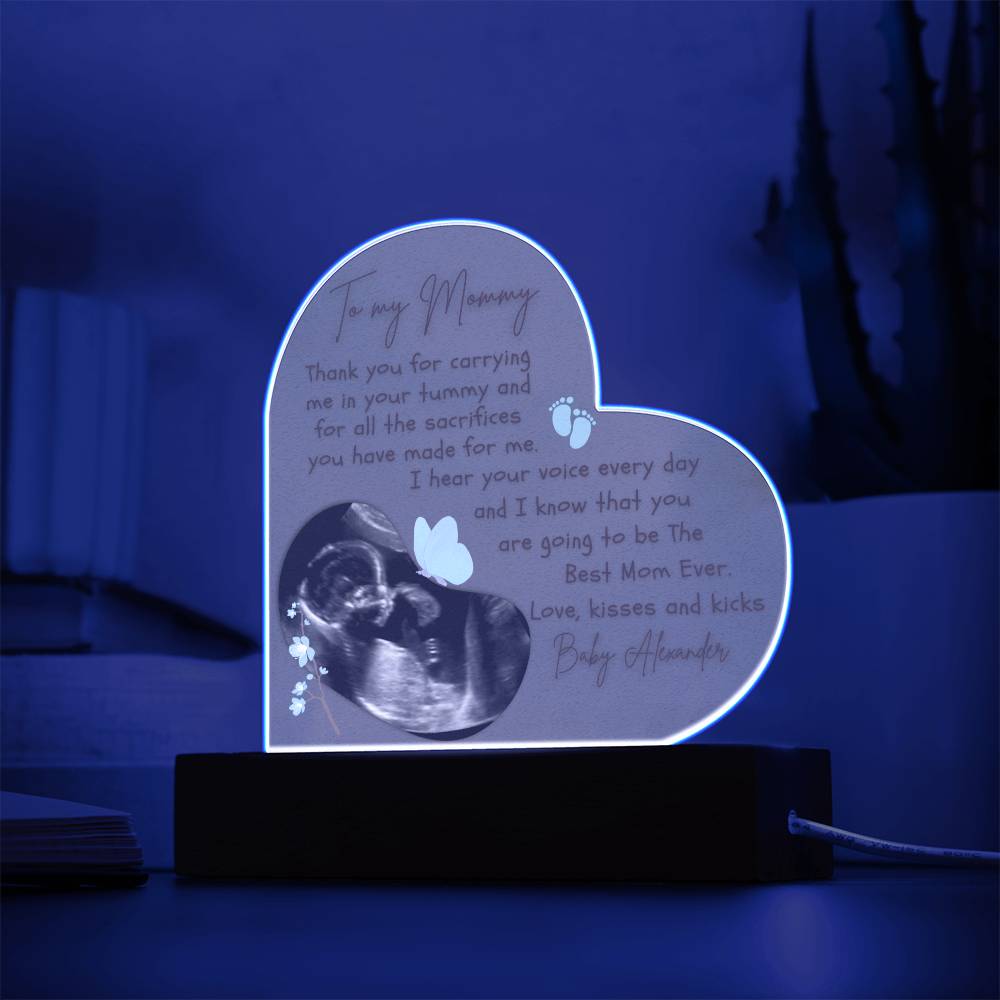 To My Mommy To Be - Personalized Ultrasound Photo Heart Plaque with LED