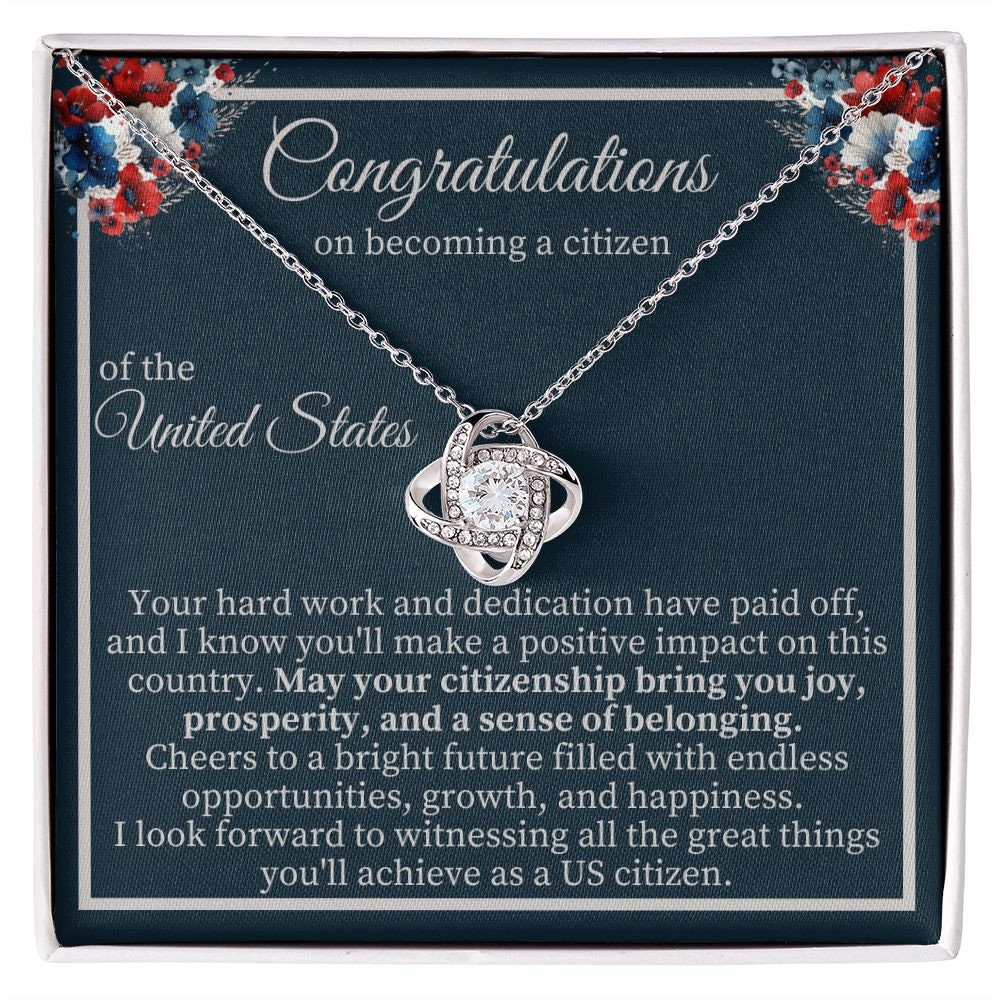 US Citizenship Gift, Personalized American Citizenship Card with Necklace, Immigration USA Becoming American, Congrats New US Citizen Card