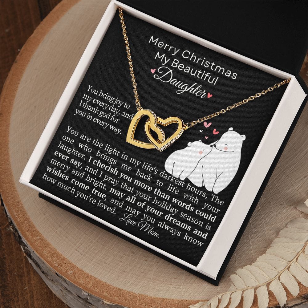 Merry Christmas Daughter - Interlocking Hearts Necklace