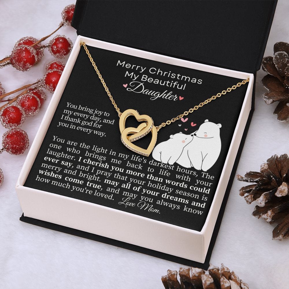 Merry Christmas Daughter - Interlocking Hearts Necklace