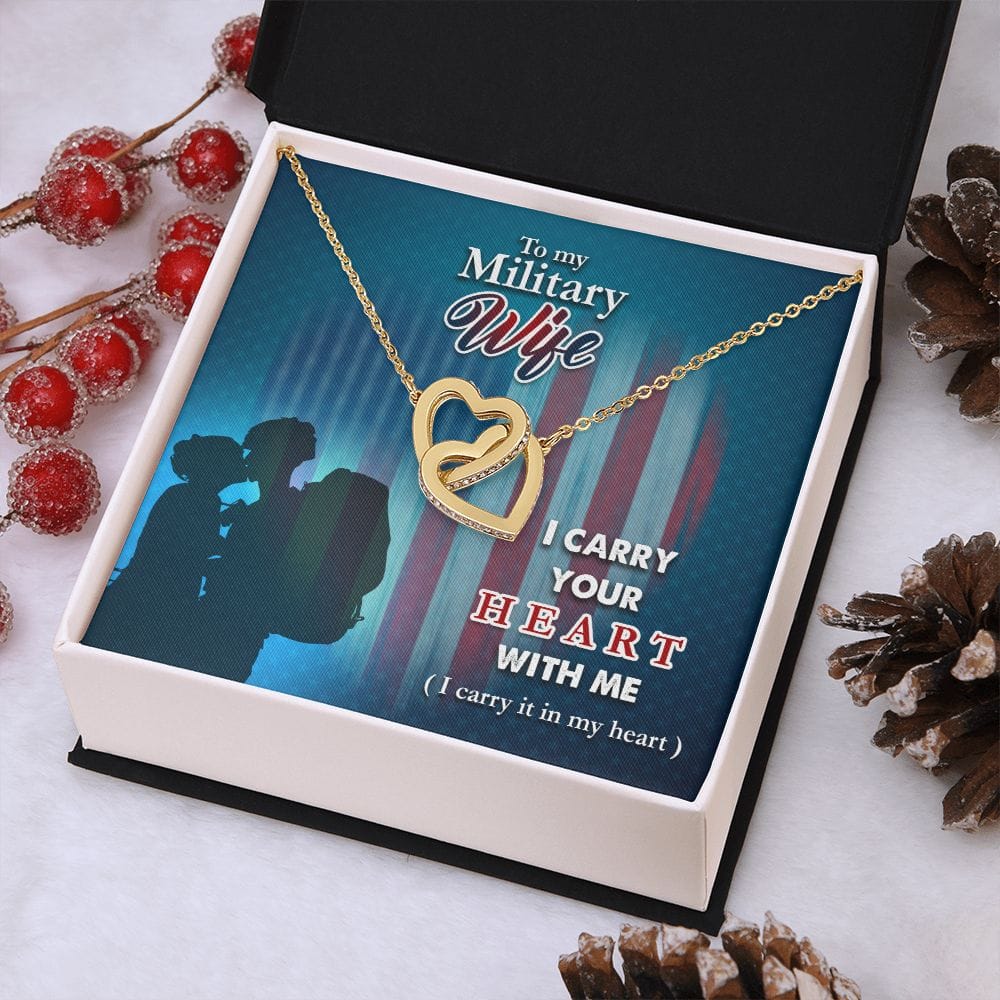 To My Military Wife - Interlocking Hearts Necklace