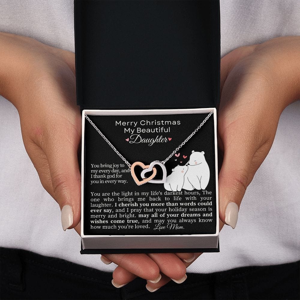 Merry Christmas Daughter - Interlocking Hearts Necklace