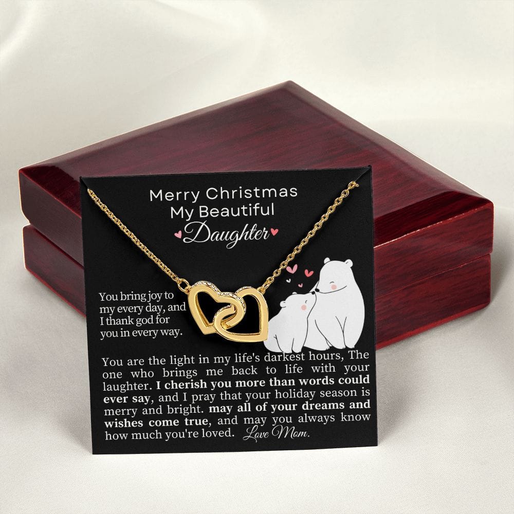 Merry Christmas Daughter - Interlocking Hearts Necklace