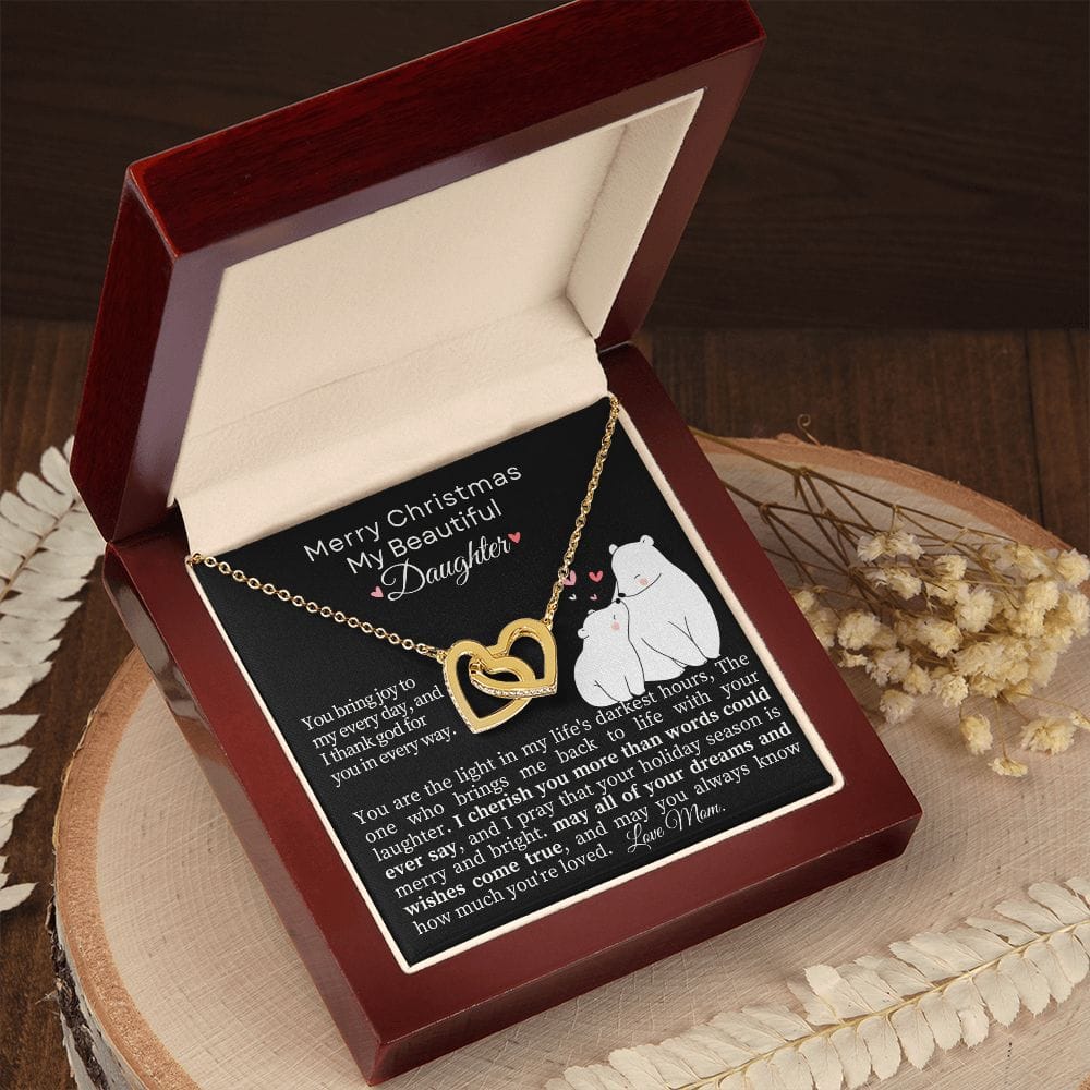 Merry Christmas Daughter - Interlocking Hearts Necklace