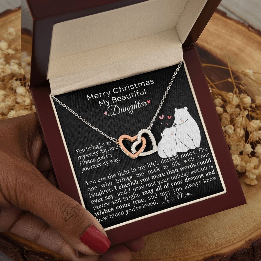 Merry Christmas Daughter - Interlocking Hearts Necklace
