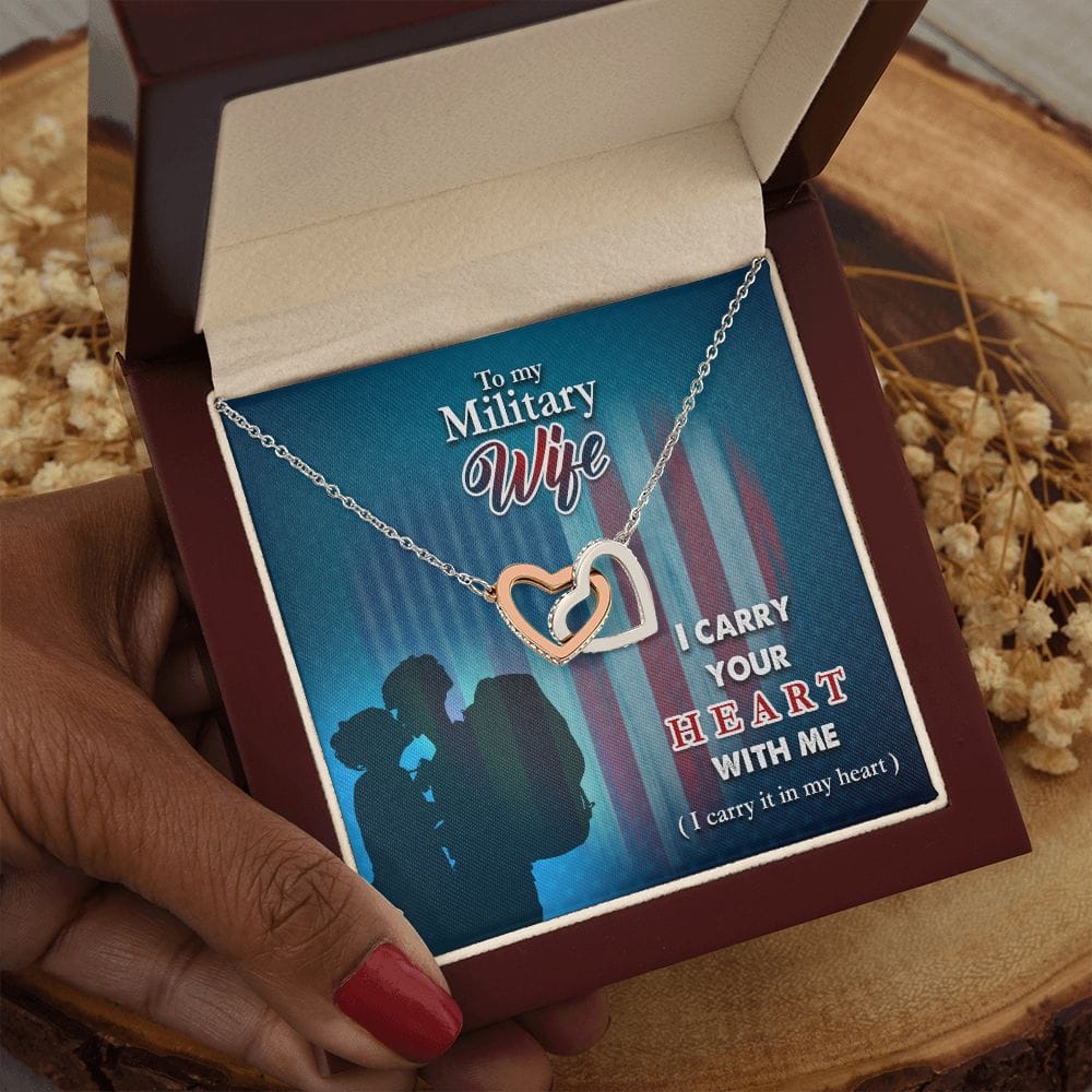 To My Military Wife - Interlocking Hearts Necklace