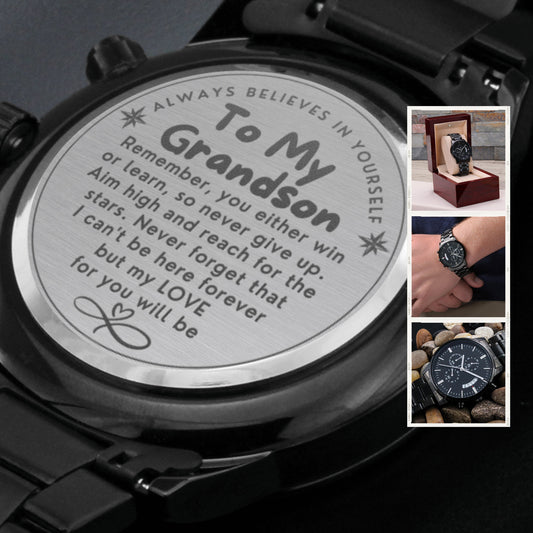 To My Grandson - Engraved Black Watch, Grandson Watch, Gifts for Grandsons, Keepsake For Grandsons from Grandmother