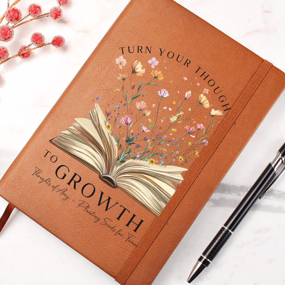 Personalized Leather Journal For Women with Custom Name - Turn Your Thoughts to Growth, Women Journal, Custom Leather Journal
