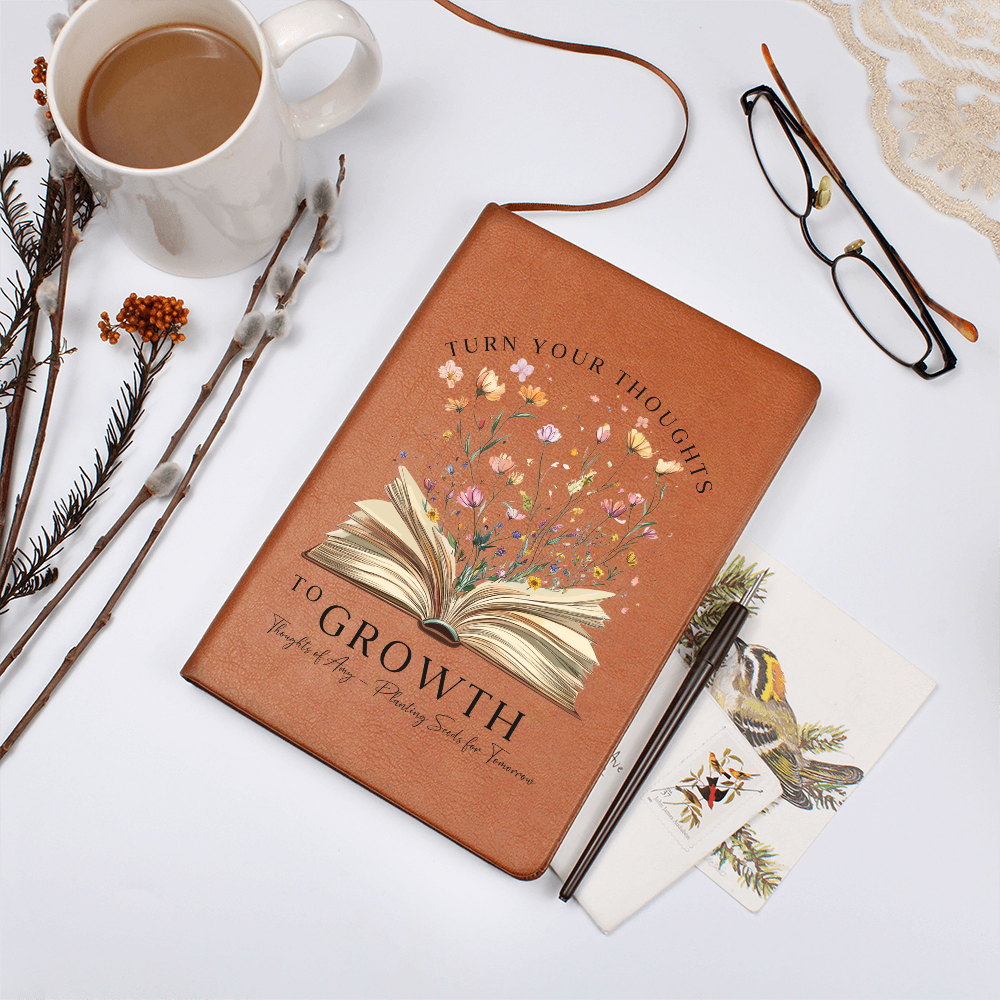 Personalized Leather Journal For Women with Custom Name - Turn Your Thoughts to Growth, Women Journal, Custom Leather Journal