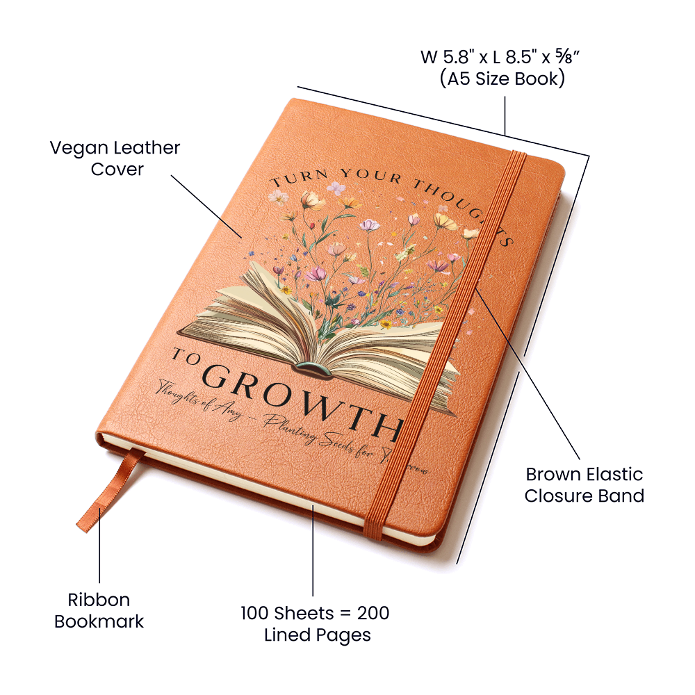 Personalized Leather Journal For Women with Custom Name - Turn Your Thoughts to Growth, Women Journal, Custom Leather Journal