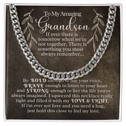 Grandson Gifts - Cuban Necklace with Message Card - Best Grandson Gift from Grandma, Birthday Gift, Graduation Gift, Grandson Keepsake
