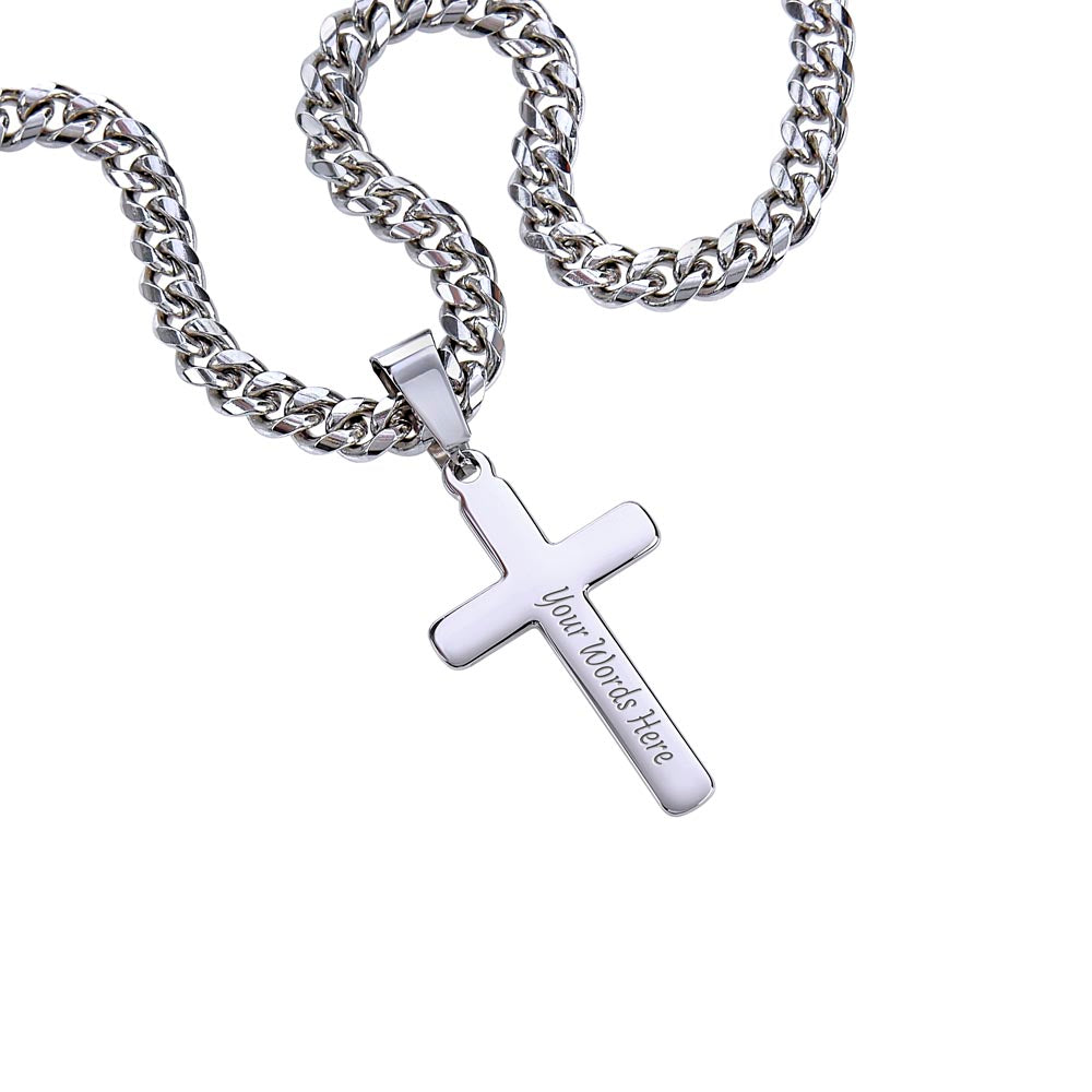 To My Amazing  Grandson from Nana - Cuban Chain with Artisan Cross Necklace