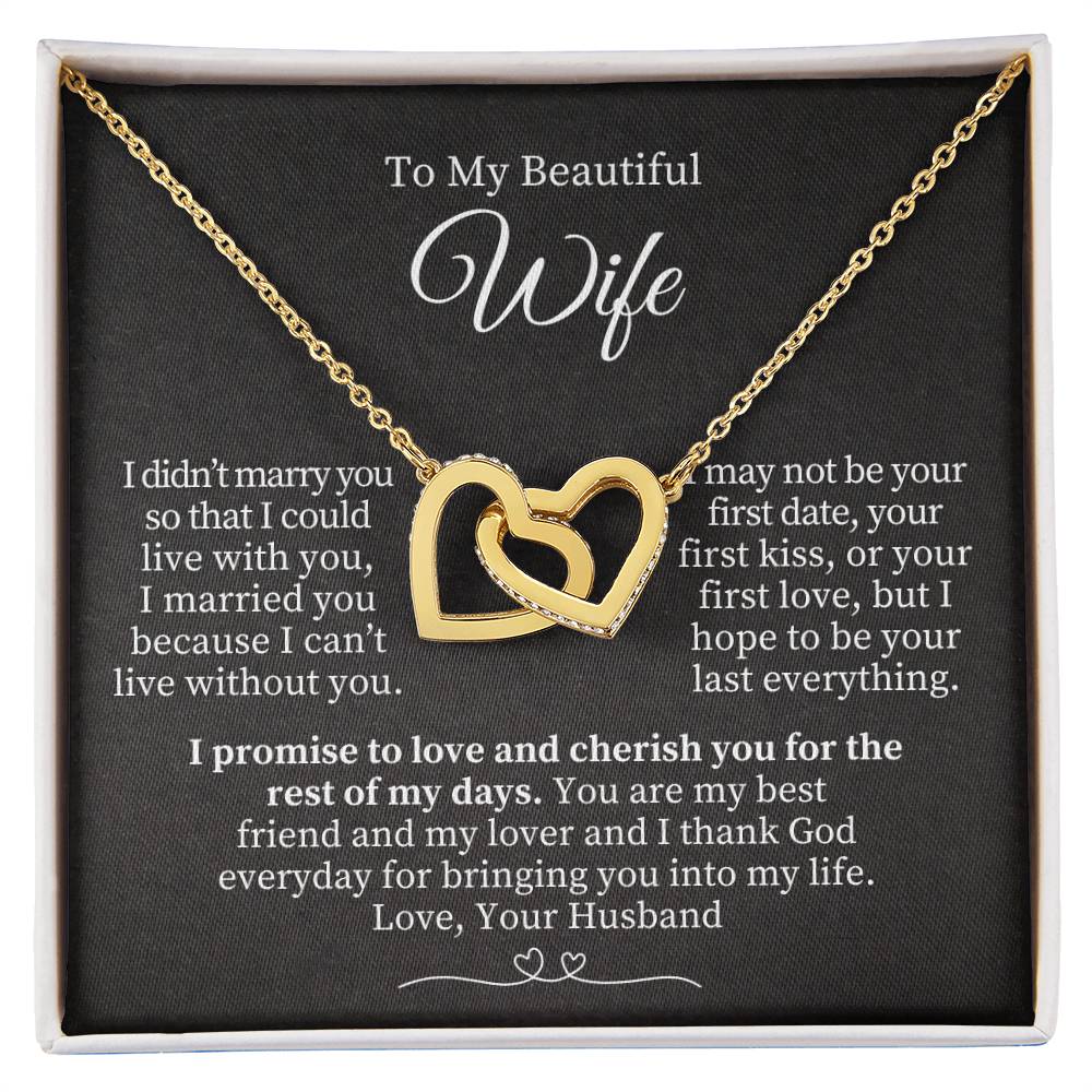 To My Beautiful Wife - Interlocking Hearts Necklace (Yellow & White Gold Variants) Valentine's Day Gift