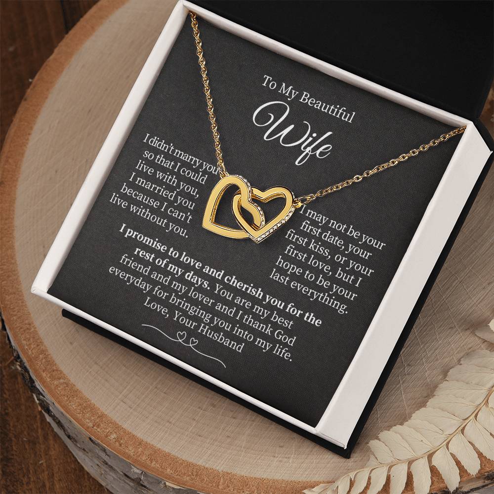 To My Beautiful Wife - Interlocking Hearts Necklace (Yellow & White Gold Variants) Valentine's Day Gift