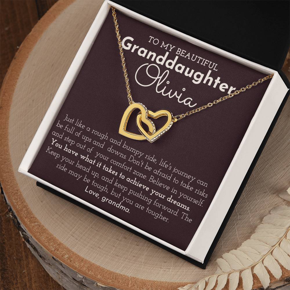 To My Granddaughter - Personalized Interlocking Hearts necklace