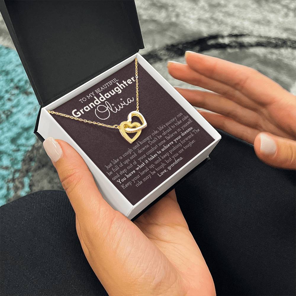 To My Granddaughter - Personalized Interlocking Hearts necklace