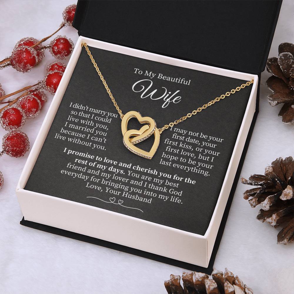 To My Beautiful Wife - Interlocking Hearts Necklace (Yellow & White Gold Variants) Valentine's Day Gift