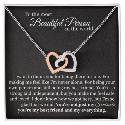 To the most  Beautiful Person  in the world - Interlocking Hearts necklace