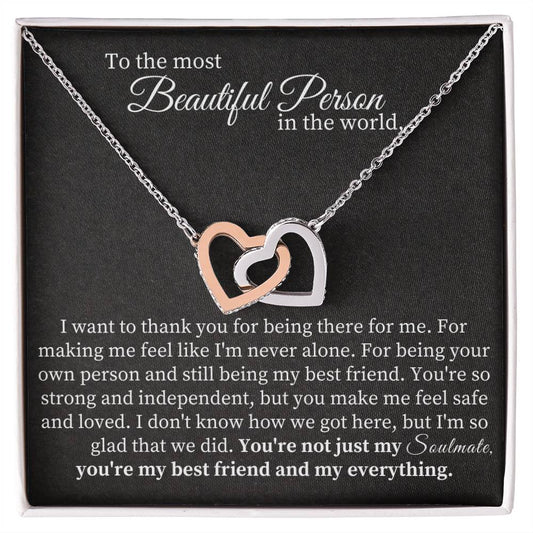 To the most  Beautiful Person  in the world - Interlocking Hearts necklace