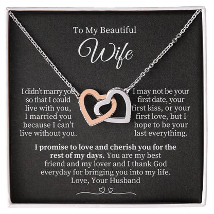 To My Beautiful Wife - Interlocking Hearts Necklace (Yellow & White Gold Variants) Valentine's Day Gift