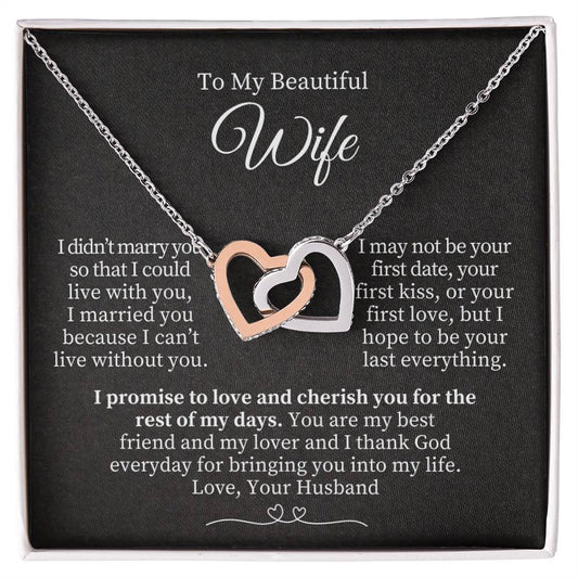 To My Beautiful Wife - Interlocking Hearts Necklace (Yellow & White Gold Variants) Valentine's Day Gift