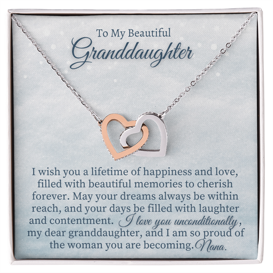 Granddaughter Gift from Grandma, Two heart pendants Necklace With Card from Nana