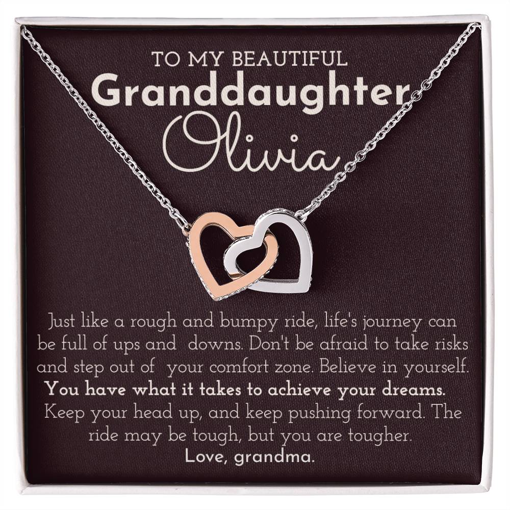 To My Granddaughter - Personalized Interlocking Hearts necklace