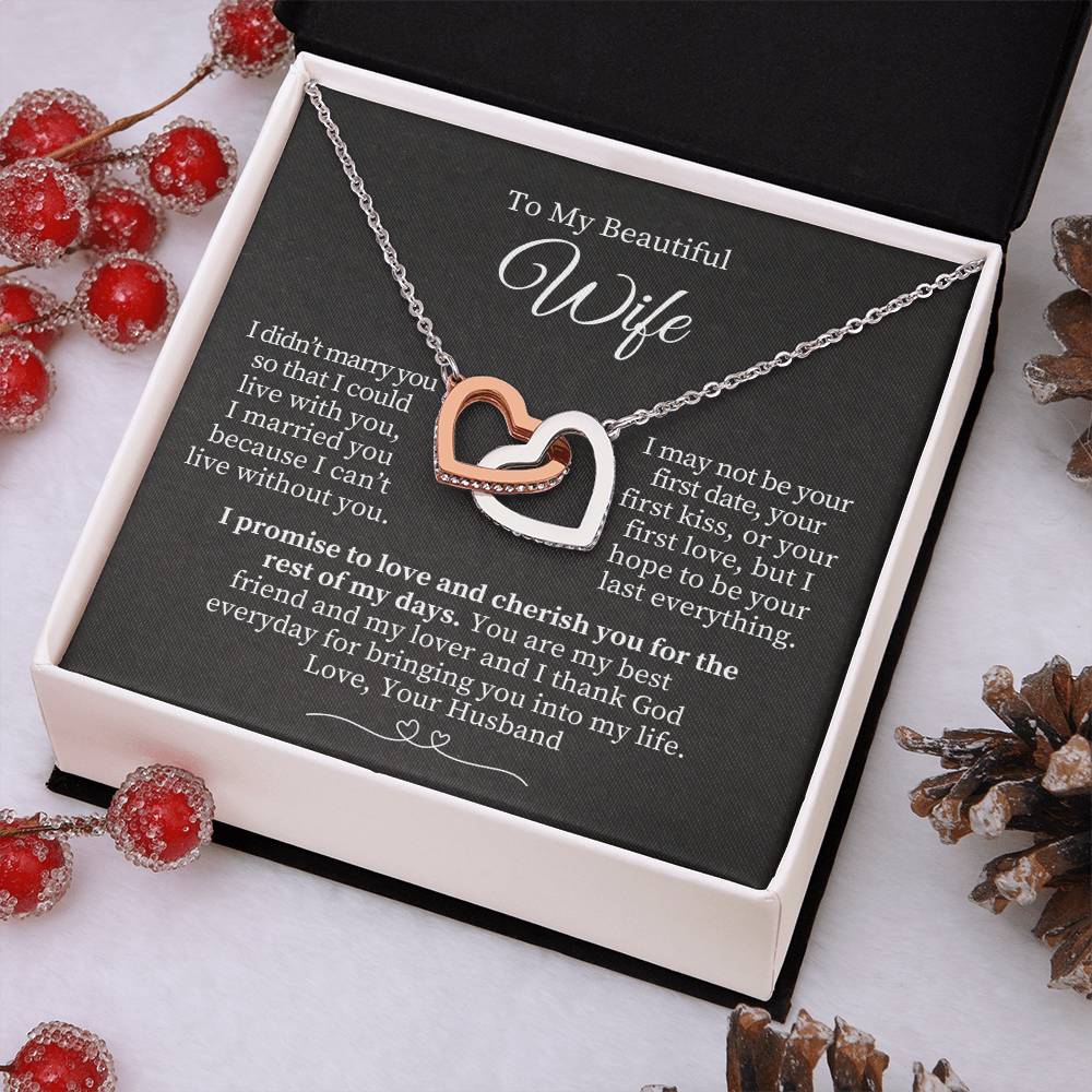 To My Beautiful Wife - Interlocking Hearts Necklace (Yellow & White Gold Variants) Valentine's Day Gift