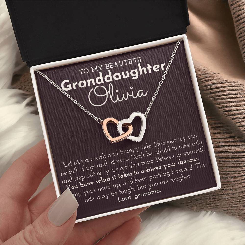 To My Granddaughter - Personalized Interlocking Hearts necklace