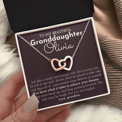 To My Granddaughter - Personalized Interlocking Hearts necklace