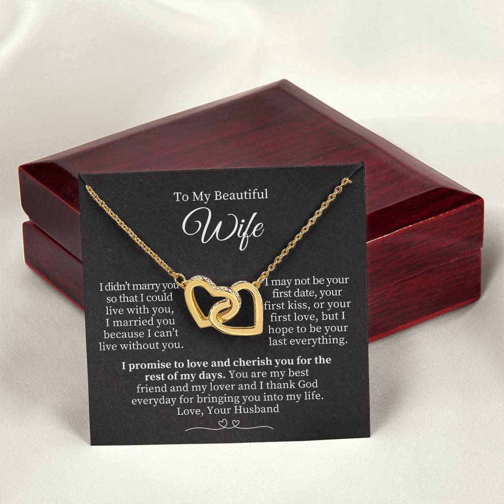 To My Beautiful Wife - Interlocking Hearts Necklace (Yellow & White Gold Variants) Valentine's Day Gift