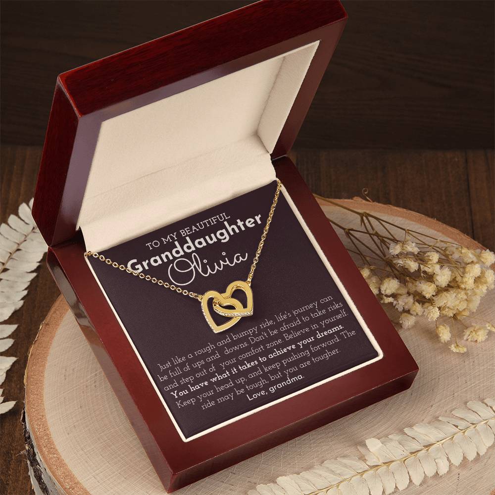 To My Granddaughter - Personalized Interlocking Hearts necklace
