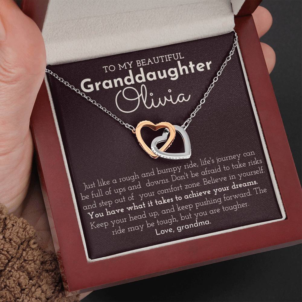 To My Granddaughter - Personalized Interlocking Hearts necklace
