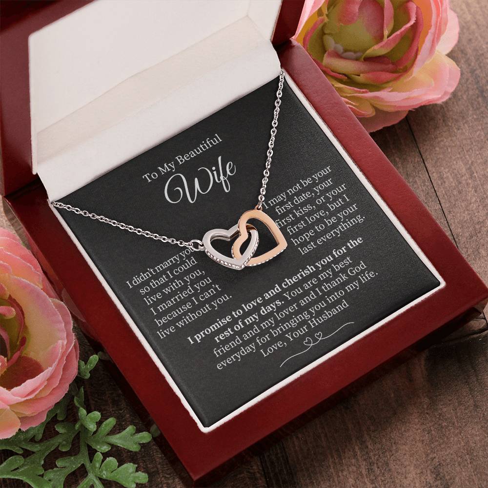 To My Beautiful Wife - Interlocking Hearts Necklace (Yellow & White Gold Variants) Valentine's Day Gift