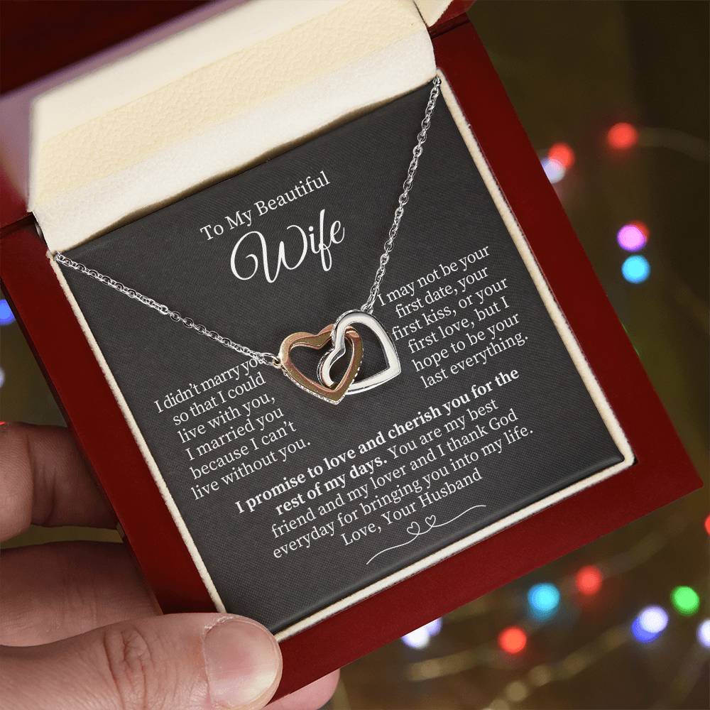 To My Beautiful Wife - Interlocking Hearts Necklace (Yellow & White Gold Variants) Valentine's Day Gift
