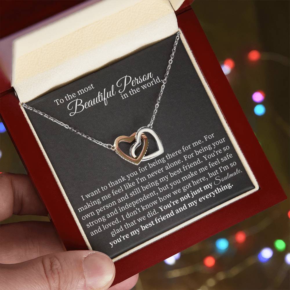 To the most  Beautiful Person  in the world - Interlocking Hearts necklace