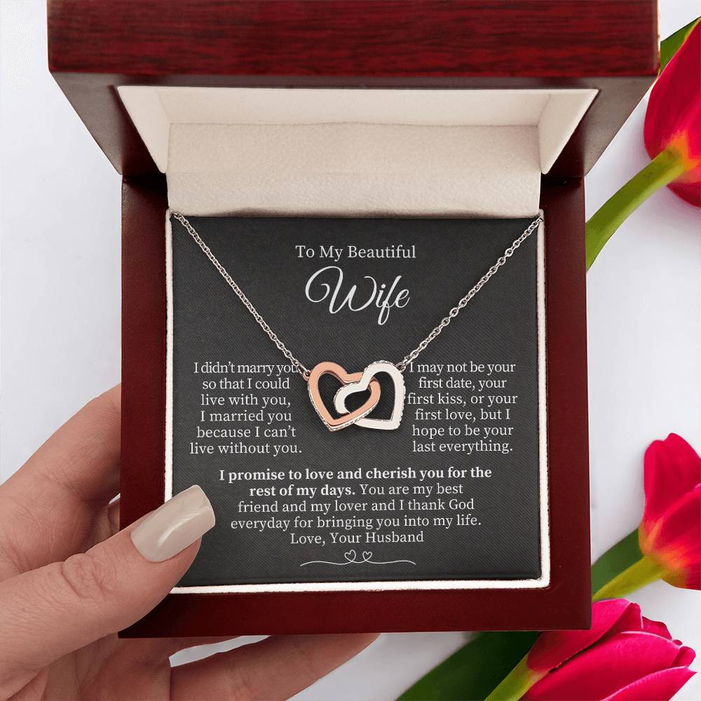 To My Beautiful Wife - Interlocking Hearts Necklace (Yellow & White Gold Variants) Valentine's Day Gift