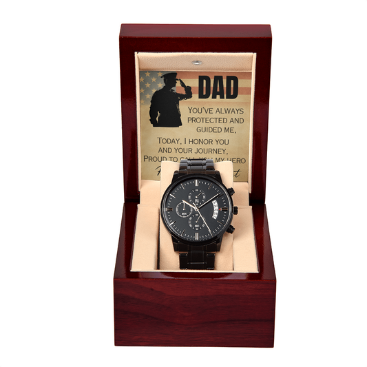 Military Retirement Gift for Dad – Hero Watch with Message Card – Veteran Keepsake in Luxury Box – Gift from Daughter or Son