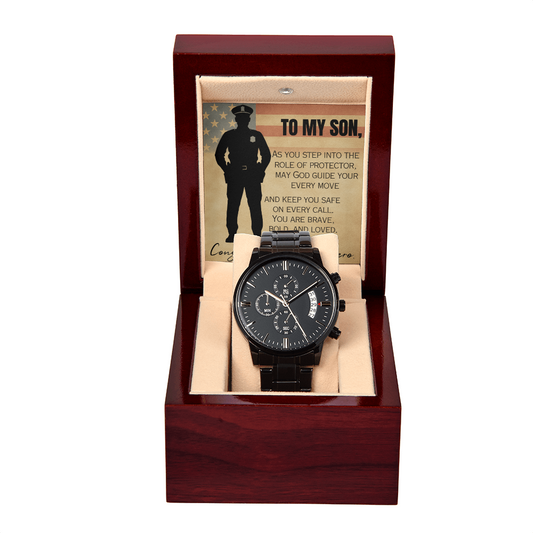 Police Graduation Gift for Son – Hero Card in Wooden Box – Congratulations Message for Police Officer Son – Protector Card Keepsake